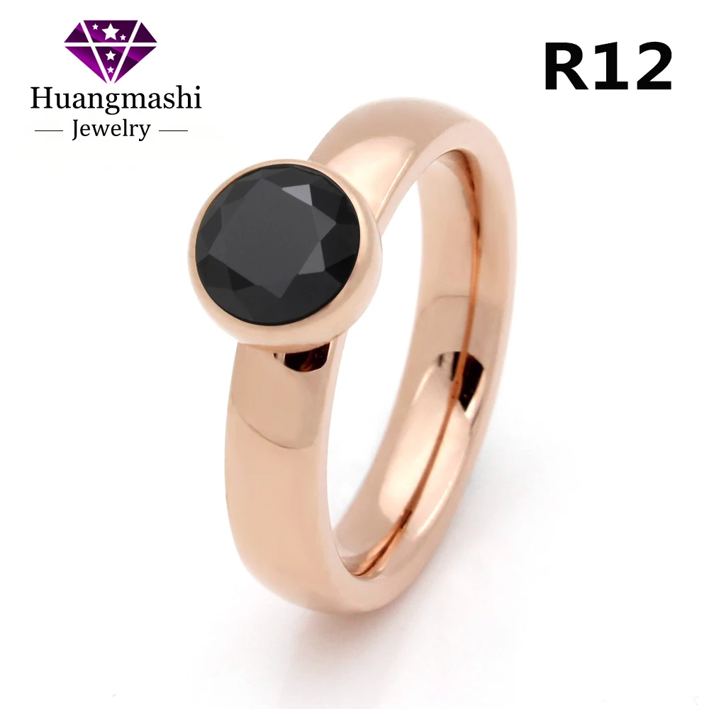 2016 Twisted Fashion Jewelry Black Zircon Interchangeable Ring Rose Gold Stainless Steel Rings For Lady Gift R12