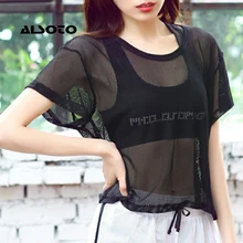 Для бега, йоги, перспектива, полый, спортивный, дышащий, быстросохнущий, блузка с коротким рукавом, женская, для йоги, тренировки, рубашка, сетка, блузка