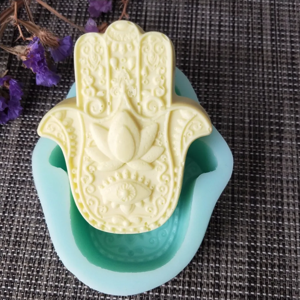 

PRZY QT0122 HAMSA Lotus in the palm silicone soap mold khamsah DIY silicone mold for soap making Hand of Fatima mascot mold