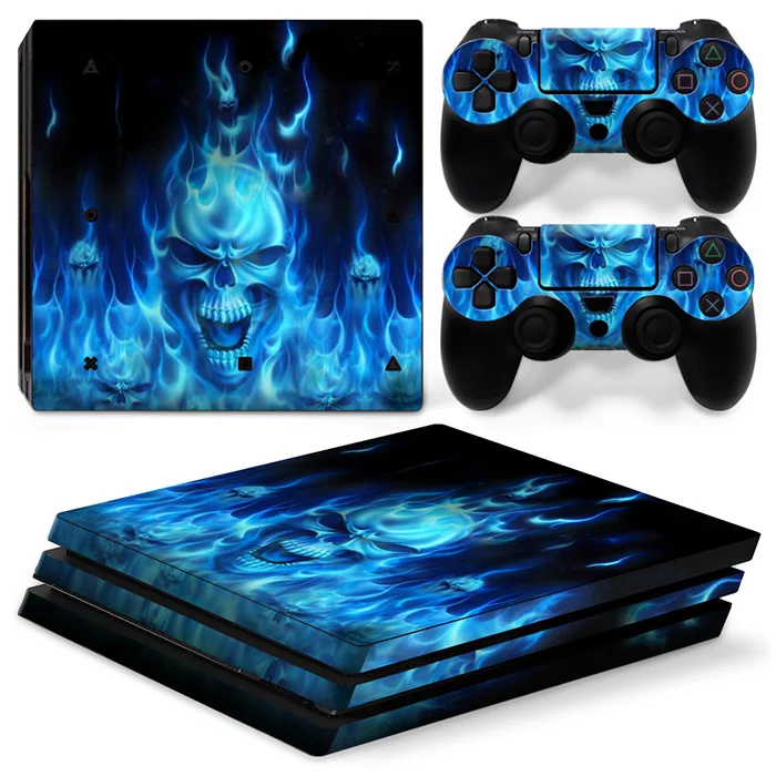 

OSTSTICKER Blue fire Skull Vinyl Skin Sticker For Playstation 4 Slim for Sony PS4 Slim Console and Controllers Skins Decal