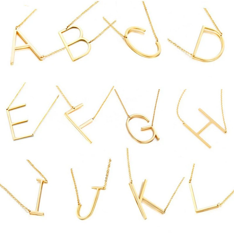 

Brand Fashion 26 Stainless Steel Letters Lover's Initial Pendant Necklaces Gold Silver Link Chain Name Necklaces Collar Jewelry