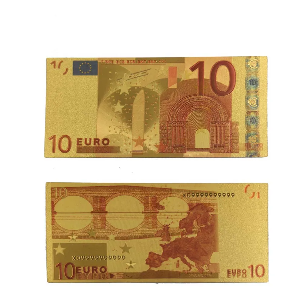 10 шт./партия 24k Золотая фольга 10 евро банкнот в цветах, золото banknotes бумага деньги свадебный подарок, возврат