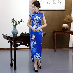 Новые летние китайский женское платье Цветочный элегантный Cheongsam воротник-стойка район Qipao Плюс Размеры классический Vestidos более Размеры XXXL