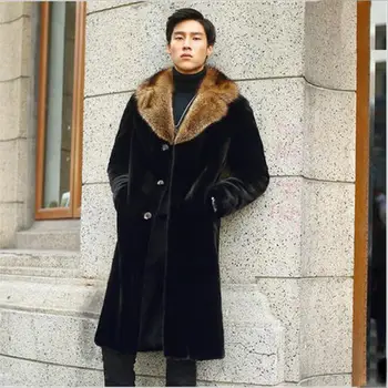 

S-6XL! Big yards 2018 Imitation mink fur fur men's long coat black whole mink coat, American menswear large size fur coat