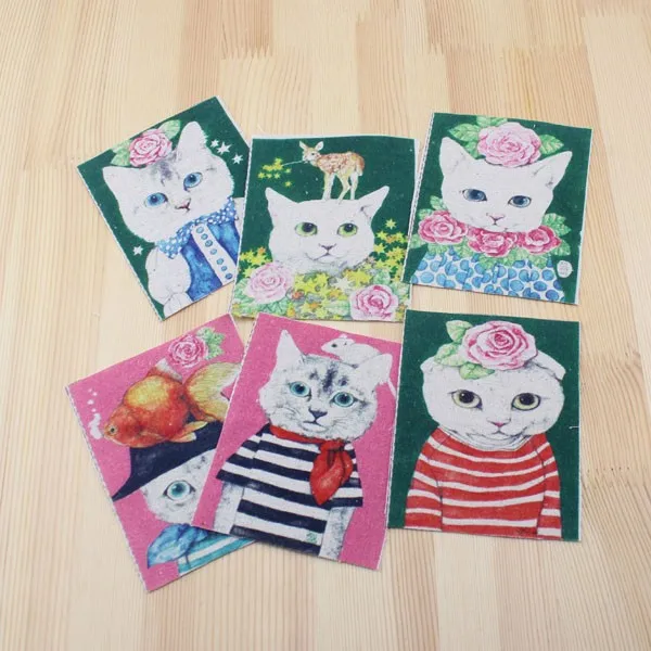 

Lovely Cats - 6pcs Assorted Print on Cotton Quilting Fabric Pre-Cut Square for DIY Patchwork Sewing 12x9.5cm Zakka DIY Fabric