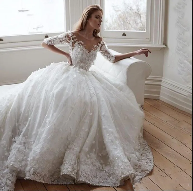 Роскошное Свадебное платье с цветочной аппликацией Vestidos De Novias круглым вырезом