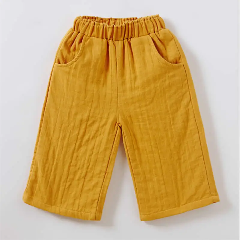 Весенне-летние детские Широкие штаны детские хлопковые льняные штаны с большой колокольчик штаны для девочек, широкие штаны модная одежда для девочек - Цвет: 15