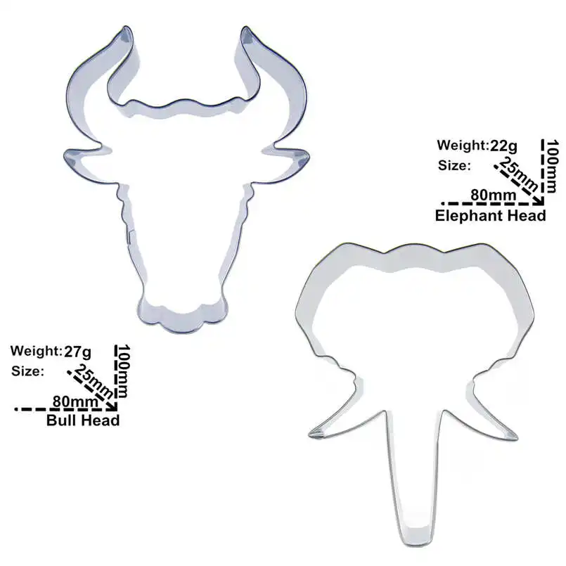 Бык голову, голова слона форме 2 шт. печенье резки формы, выпечки инструменты, украшения торта мягкие конфеты инструменты