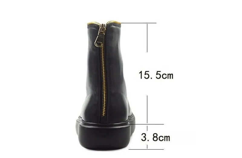 Harajuku Mens Zipper Thick Platform Shoes Cow Genuine Leather Combat Boot Military Safety Shoes Fleece Lining Ankle Boots