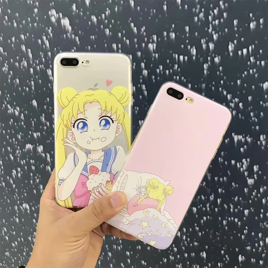 

DTFQ Japan Animation Sailor Moon Cute Lovely Phone Cover Skin TPU Soft Transparent Back Case for iPhone 6s 6 7 8 Plus X