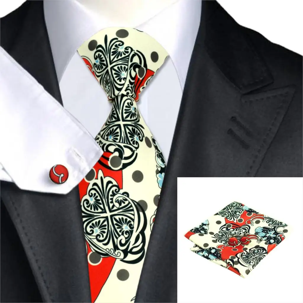 SN 1288 New New Novelty Men Ties Yellow Printed Tie Hanky Cufflinks Set