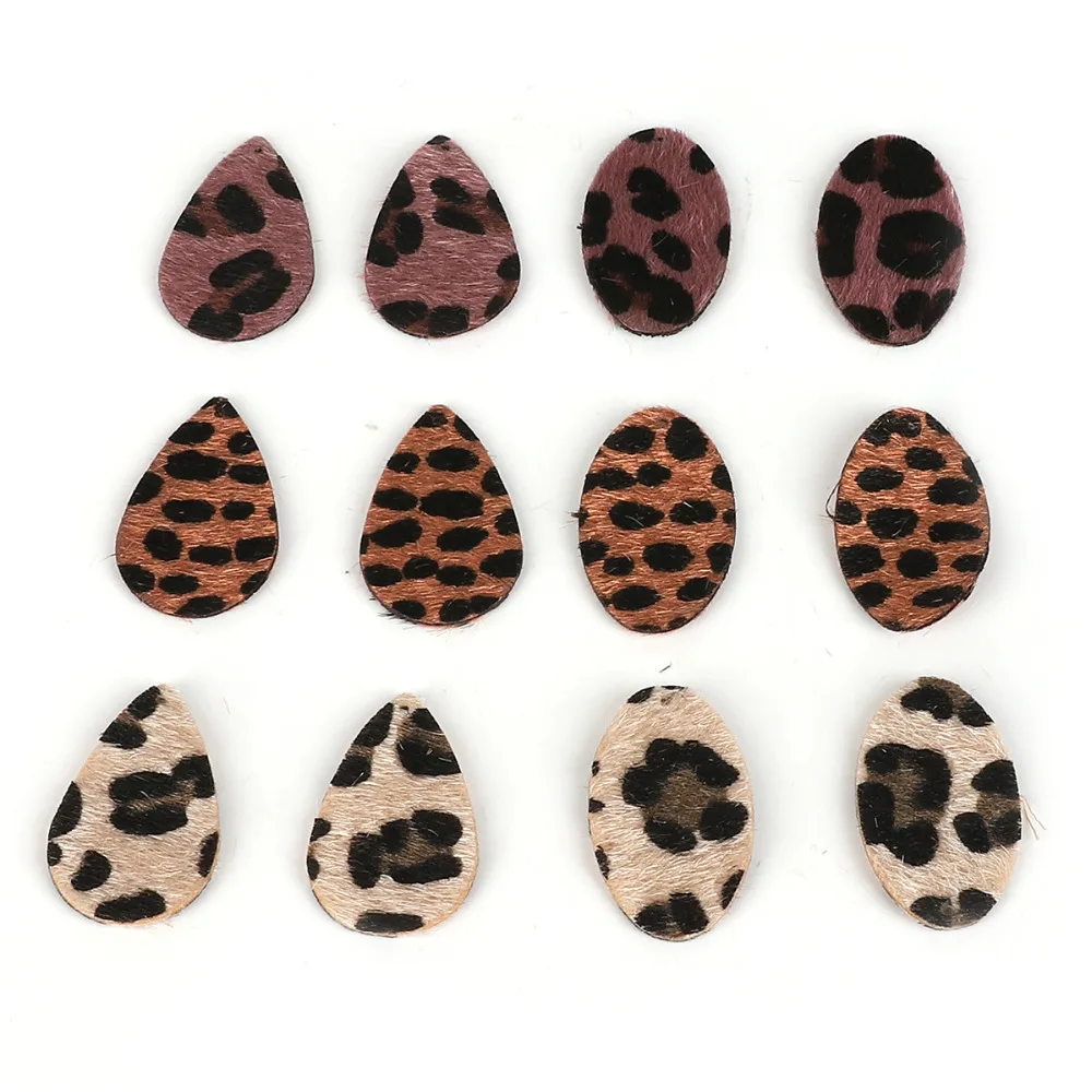 2-4pcs/pack Water Drop/Oval Shape Fashion Leopard Print PU Leather Charm Pendant DIY Decor Clothes for Jewelry Making Material