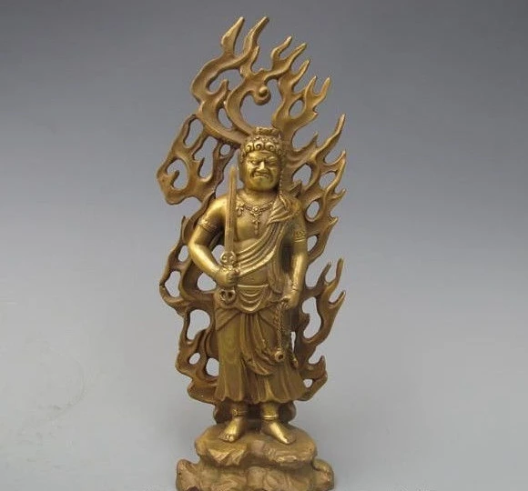 

12"Tibet Buddhism Pure Brass warrior hold katana Fudo Acalanatha Buddha Statue a 0518