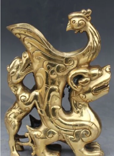 

RHS0099 9" Chinese Bronze Dragon Phoenix Beast Zun Bowl Pot incense burner Censer Statue