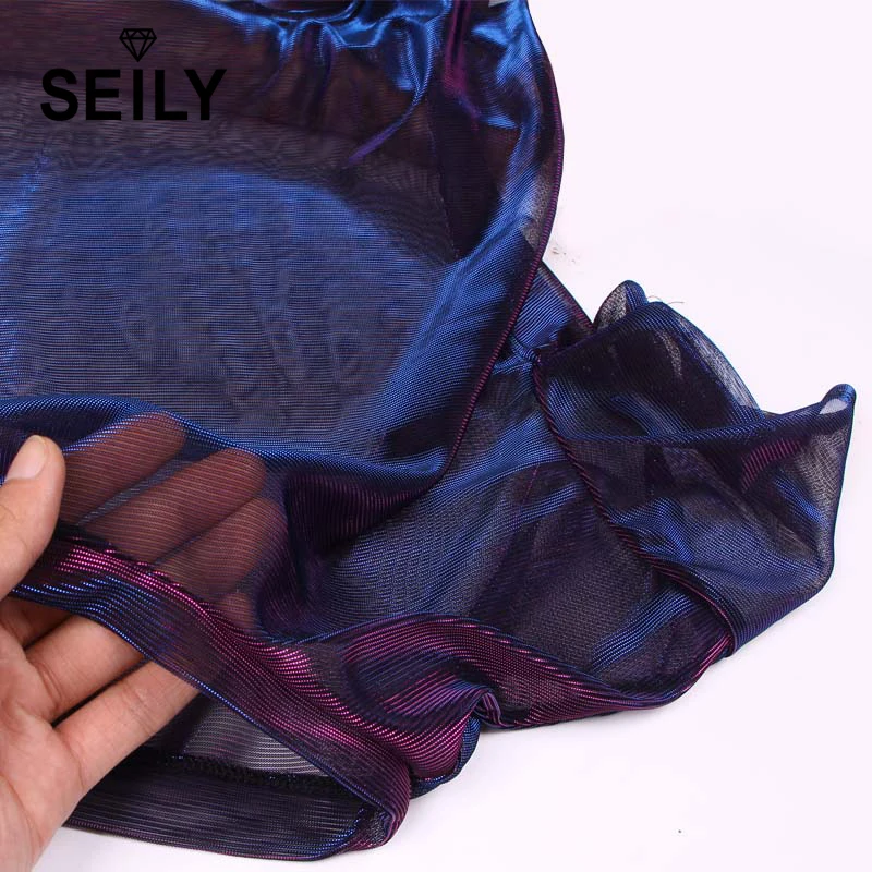 Seily Women's Holographic Mesh Sheer Short Sleeve Top - Sexy Transparent Shiny Club Punk Tee Shirt for Summer image 6