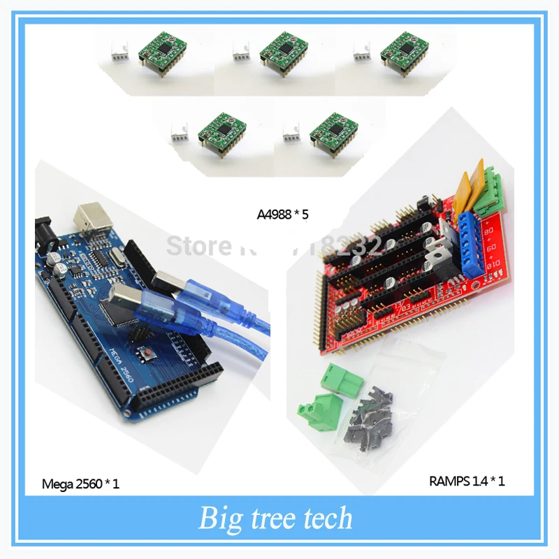  1PCS Mega 2560 R3 + 1pcs RAMPS 1.4 Controller + 5pcs A4988 Stepper Driver Module +for 3D Printer kit Reprap MendelPrusa 