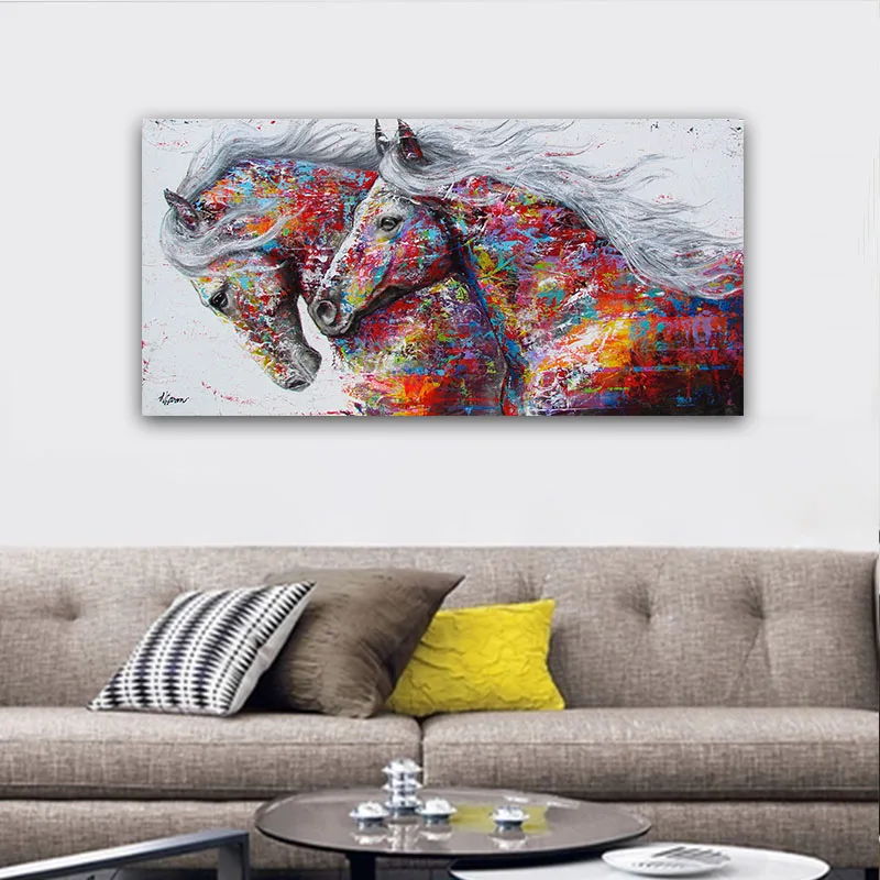 قماش HD طباعة اثنين الحصان سباق قماش الفن الحيوان المشارك الصورة ل غرفة المعيشة ديكور المنزل جدار
