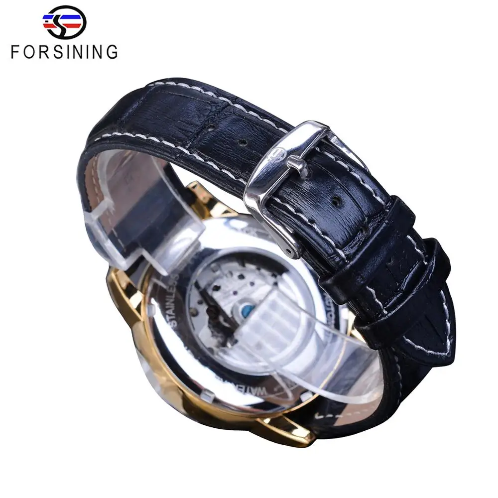 Forsining Tourbillon Blue Automatic Watch Men Classic Moonphase Design Genuine Leather Band Waterproof Business Wrist Watch Gift