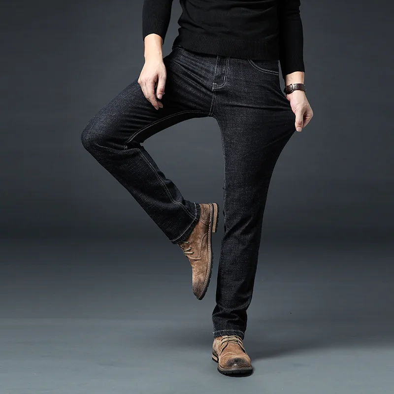 

Spring and autumn new men's cotton washed jeans Business gentleman trend straight stretched slim trousers