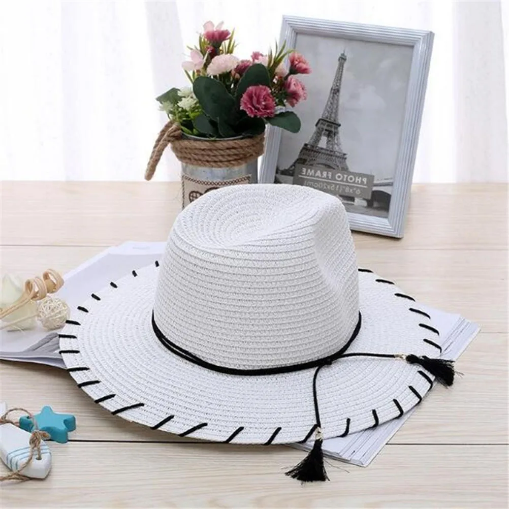 Кисточка соломенная шляпа красивый декор Солнцезащитная Крышка для женщин рыбак пляж путешествия открытый(розовый