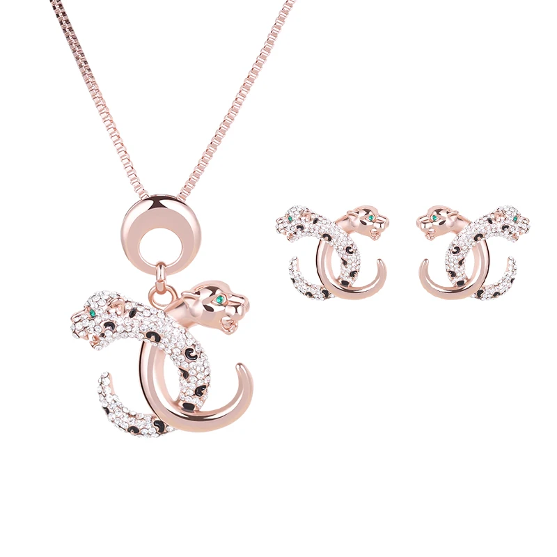 

Beautiful Colorful Leopards Head with Crystal Jewelry Sets Necklace and Earring Sets Women Accessories Wedding Jewelry Wholesale