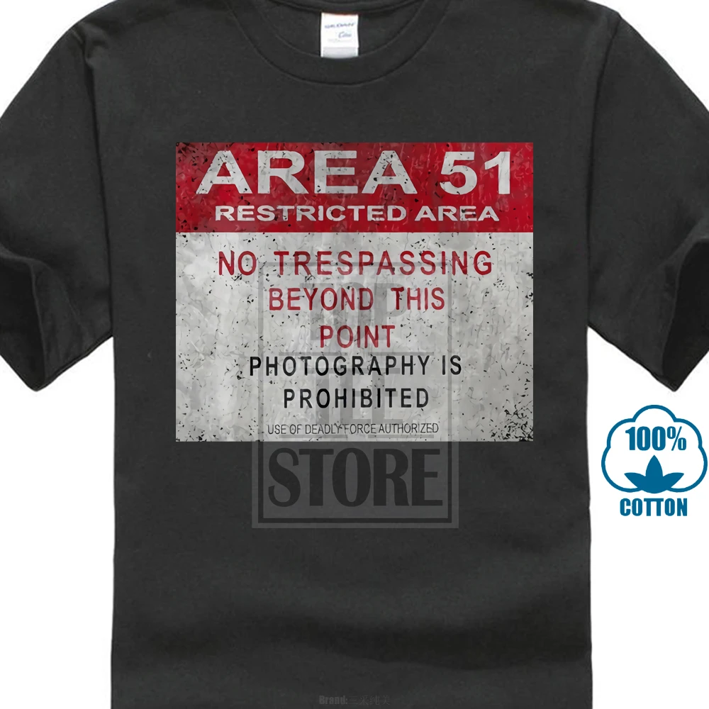 

Area 51 Vintage Logo Sign T Shirt Warning Ufo Tr3B Adamski Secret Alien Base
