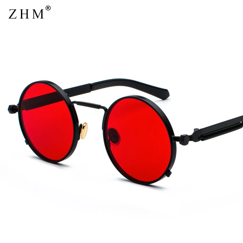 Прозрачный Красный мужские солнцезащитные очки в стиле стимпанк 2019 Мужские Винтажные Солнцезащитные очки Винтаж Круглый Солнцезащитные