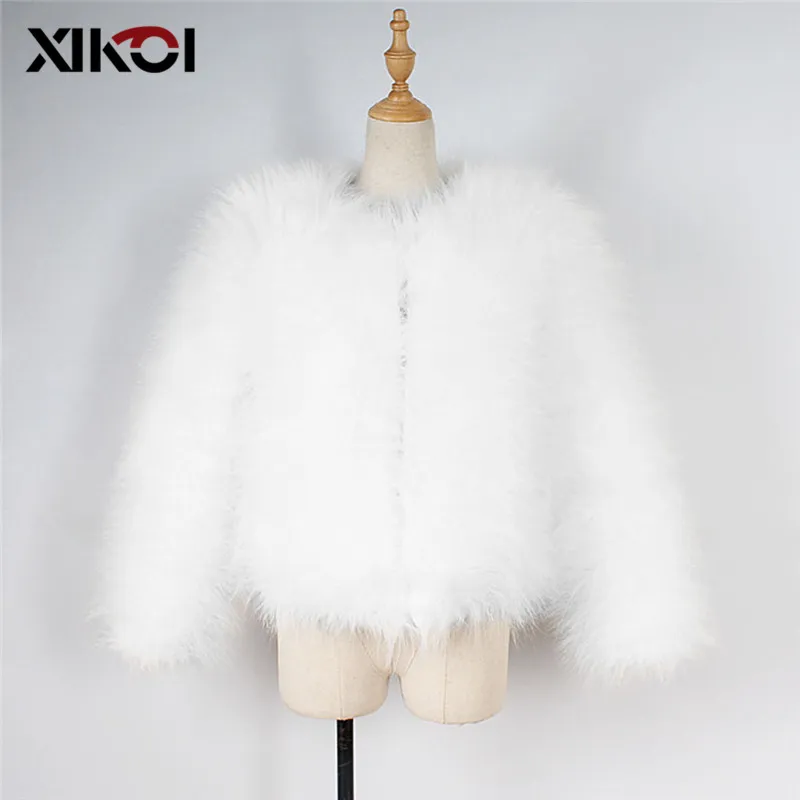 XIKOI пушистое теплое пальто из искусственного меха, женское короткое зимнее пальто из искусственного меха, женское осеннее шикарное пальто, вечерние пальто на каждый день с мехом