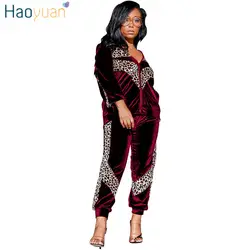 HAOYUAN велюровый спортивный костюм комплект из двух предметов женская одежда куртка топ + брюки спортивный костюм зимняя одежда Леопардовый