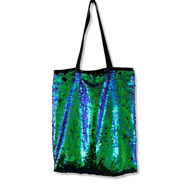 

High Quality Sequins Large Handbag Fashion Women Mermaid Sequins Shopping Bag Double Color Shiny Sequins Ladies Casual Tote