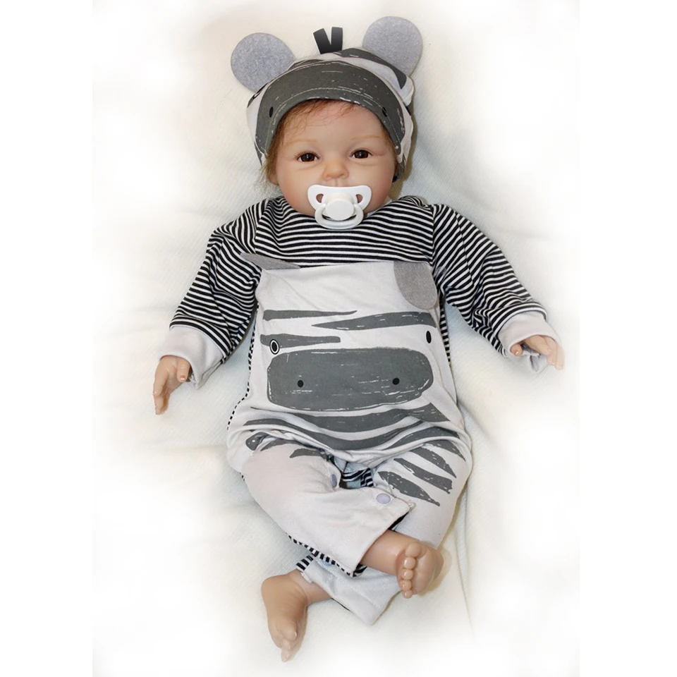 

Cartoon Style 22 Inch Reborn Baby Doll Soft Silicone Touch Real Cosplay Gray Rat Boy with Rooted Mohair Baby Doll New Designed