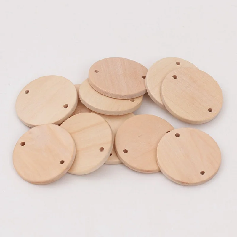 38mm 5packs/lot(150pcs) Natural round flat wood beads two hole for