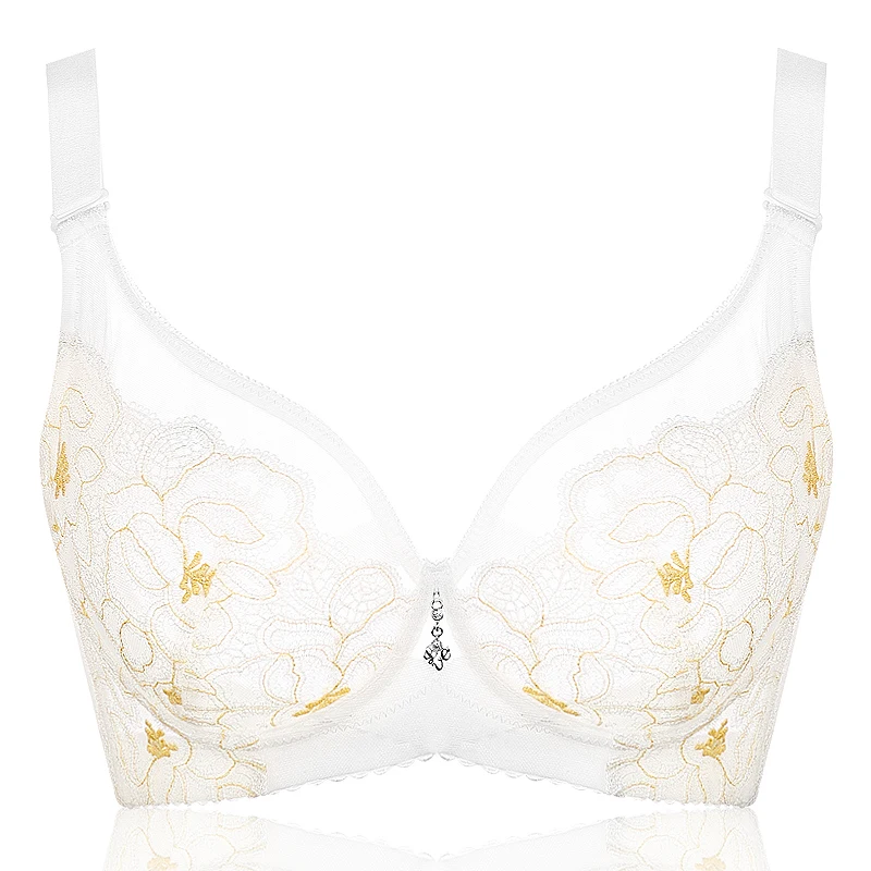 

Women Non-padded Bra Full Coverage Underwire Lace Floral Embroidery Ultra-thin Bra Lingerie for Woman 34 36 38 40 42 B C D E