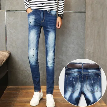 

2020 points of jeans mens jeans washing grinding white light color paint Elastic cultivate one's morality