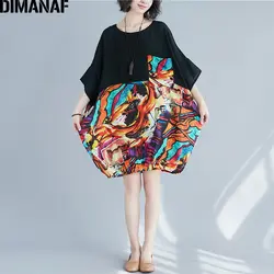 Dimanaf Для женщин футболка лето плюс Размеры белье более Размеры d печати сращены черная Футболки женский Batwing большой свободные длинные