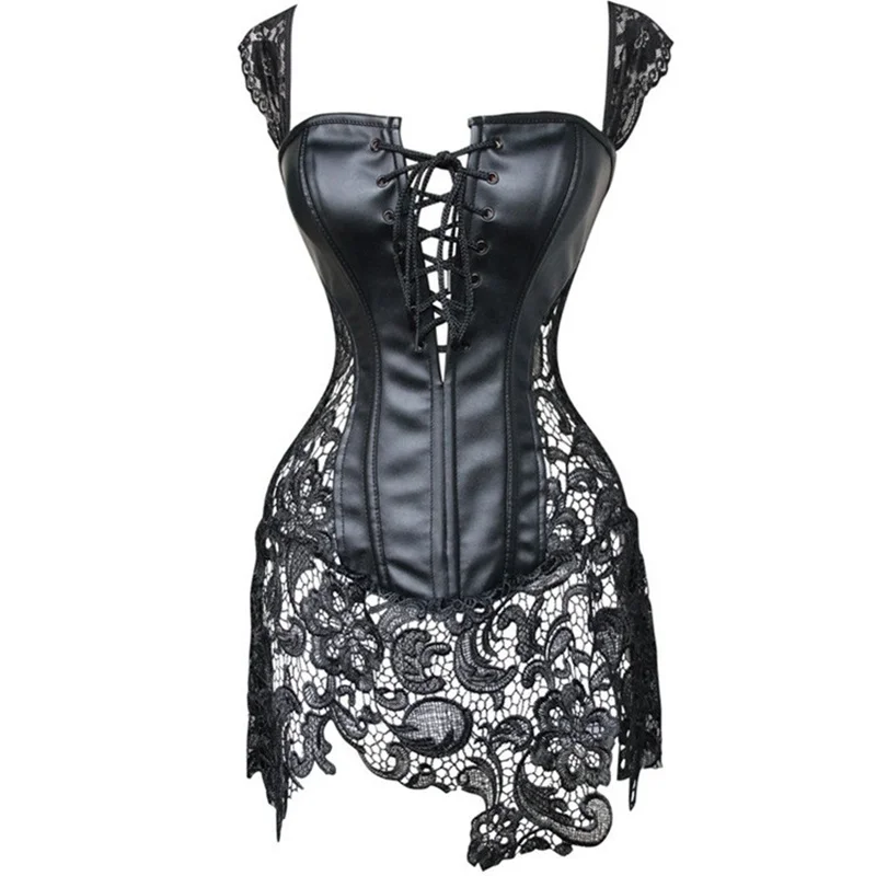 Lace Black Overbust Corset With Straps Women Steampunk Corset Vest Sexy