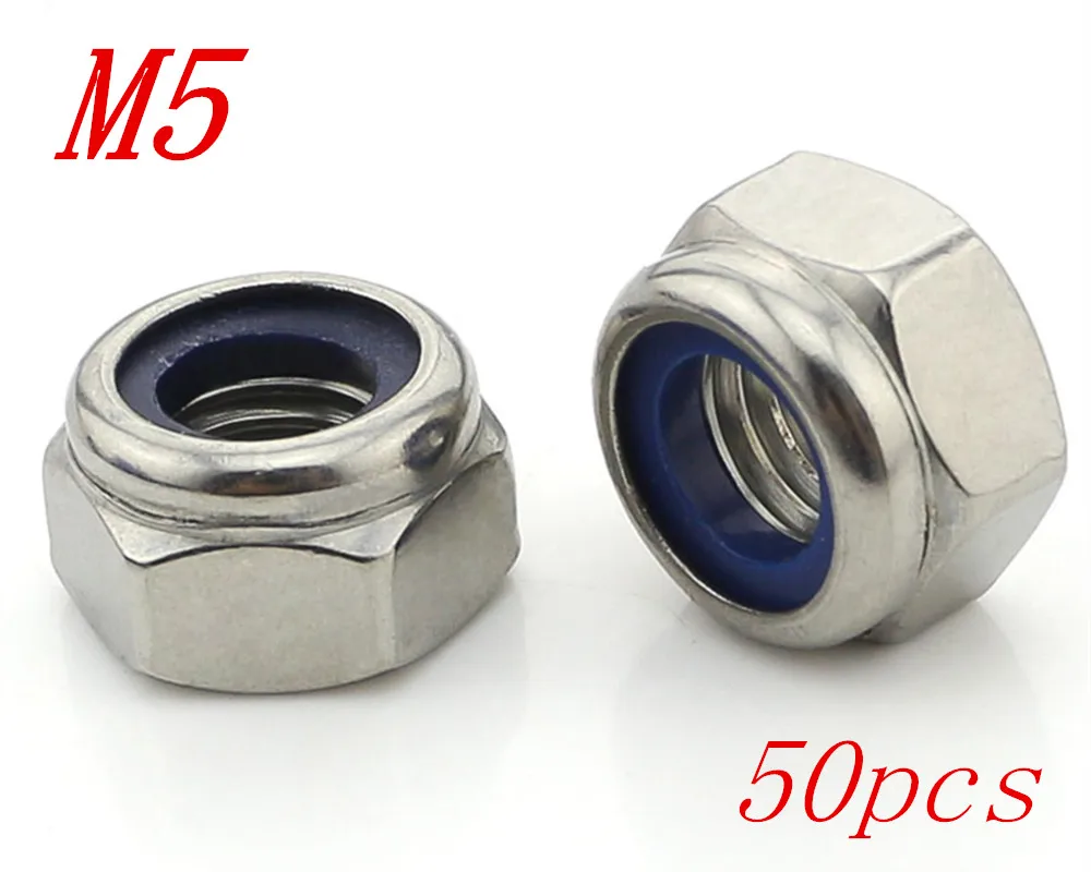 Metric M5 304 Stainless Steel Hex Head Nylon Insert Lock Jam Stop Nuts