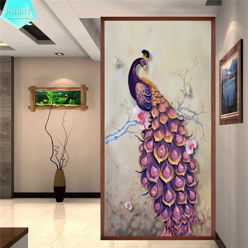 DIY 5D Full Diamond Embroidery Purple Peacock Round Diamond Painting Cross