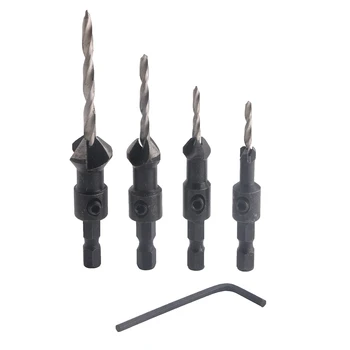 

4pcs HSS Countersink Drill Bits Set Quick Change 1/4" Hex Shank Wood Pilot Hole