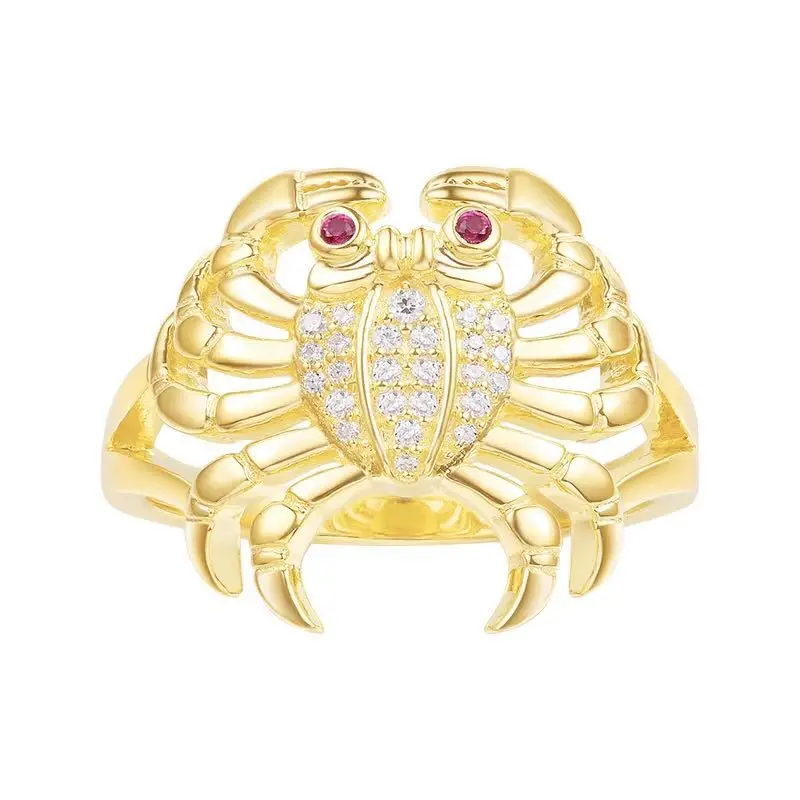 

New JULY Color Zircon Sea Crab Animal Finger Ring Cuff Round Summer Beach Style Ring AP Women Wedding Monaco Jewelry