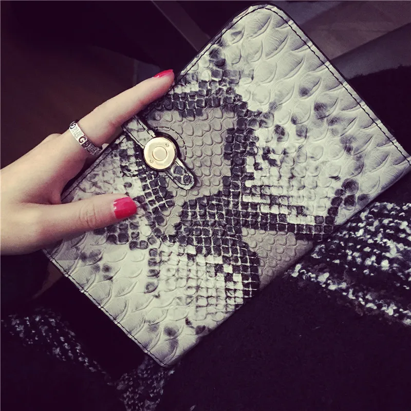 

snake pattern Ladies long wallet Women Genuine Leather Wallets Female Designer Card holder thin hand bag Clutch money Purse clip
