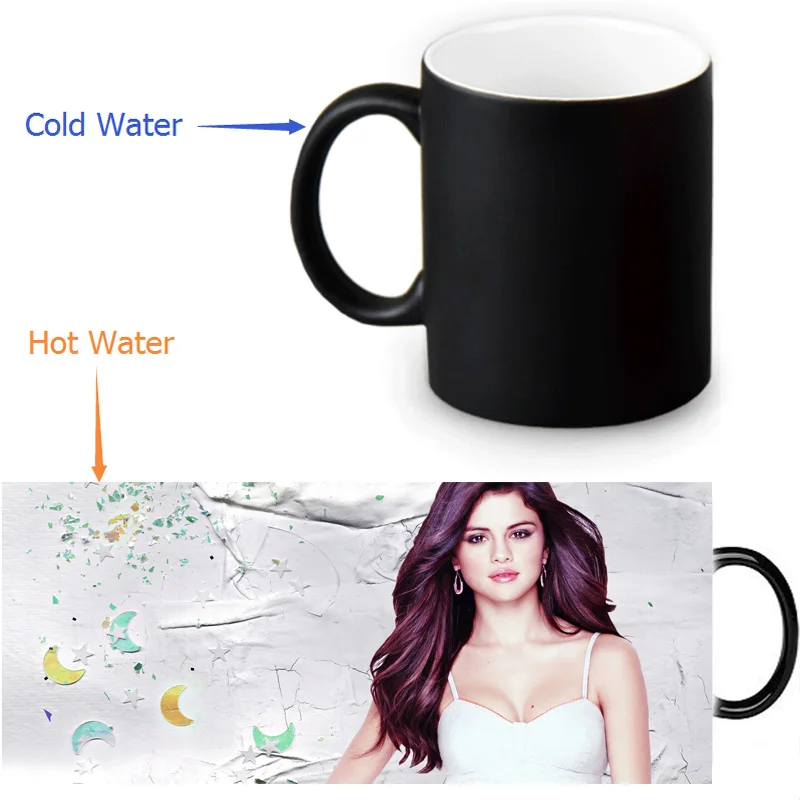 

Selena Gomez Mugs Heat Changing Color Tea Mug Transforming Black Magic Morphing Coffee Mug For Friend Gift 350ml