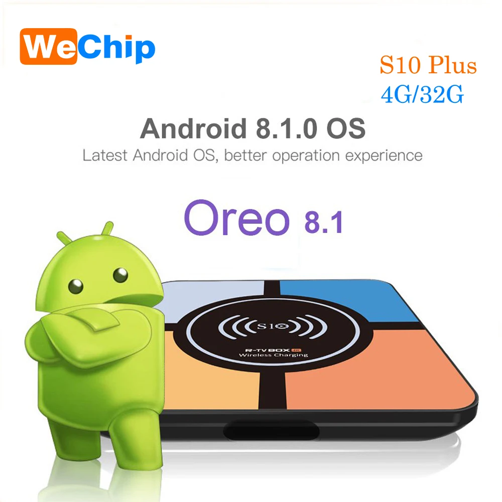 

5PCS S10 Plus Android 8.1 Smart TV Box with Wireless charging RK3328 4G 32G 2.4G Wifi 100M LAN 4K Ott TV Box USB 3.0 Set-Top Box