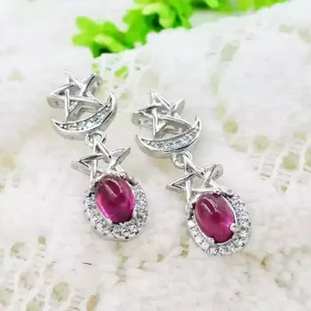 

natural garnet drop earrings 925 silver Natural red gemstone earring girls lovely Star moon combination earrings jewelry party