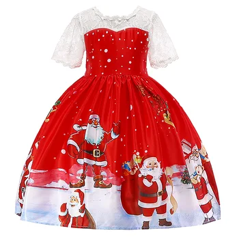 

BAOHULU Lovely Girls Princess Christmas Red Lace Dress Tutu New Year Party Festival Santa Claus Costumes Kids Party Ballet Dress