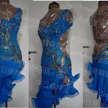 Конкурс платье для латинских танцев, танго сальса самба платье для танцев, одежда для латинских танцев, Румба джив чача латинские, синие