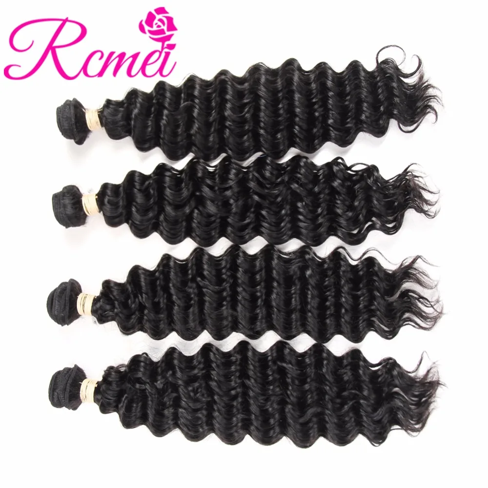 Rcmei Hair Peruvian Deep Wave Bundles Human Extensions 4 100% Remy 8-24 inch Natural Color Free Shipping | Шиньоны и парики