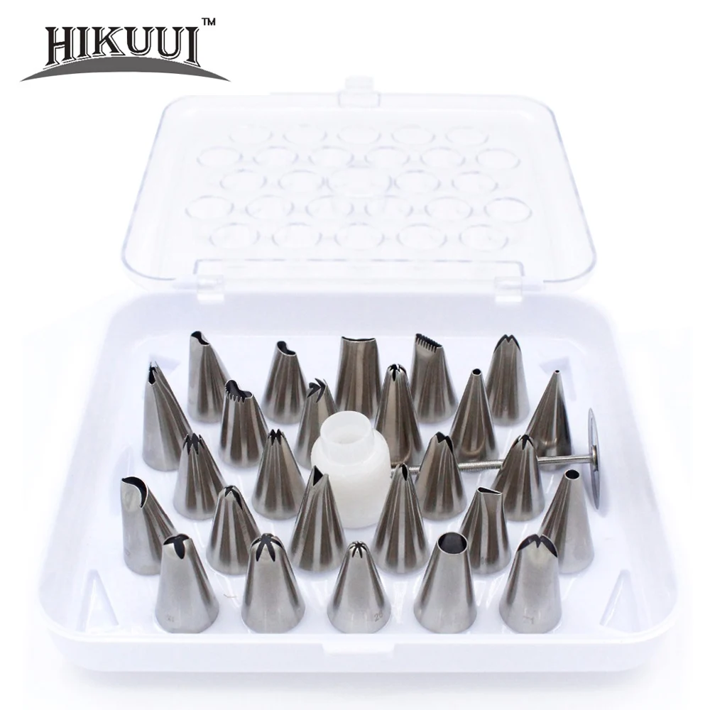 26PCS SUS304 Stainless Steel Pastry Nozzles Set Icing Cream Piping Nozzles Pastry Decorating Tips Cake Decorator