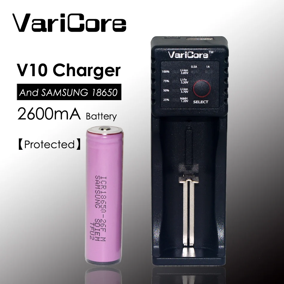 

New Original 18650 li-ion battery 3.7 V 2600 mAh ICR18650-26F protection Rechargeable batteries+ VariCore V10 charger