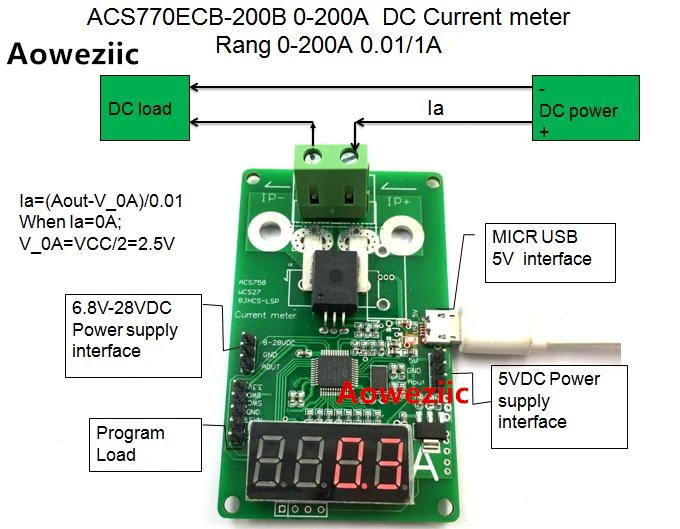 Aoweziic ACS770ECB-200B ACS770 0-200A Измеритель постоянного тока с диапазоном 0-0 01 A/1A |
